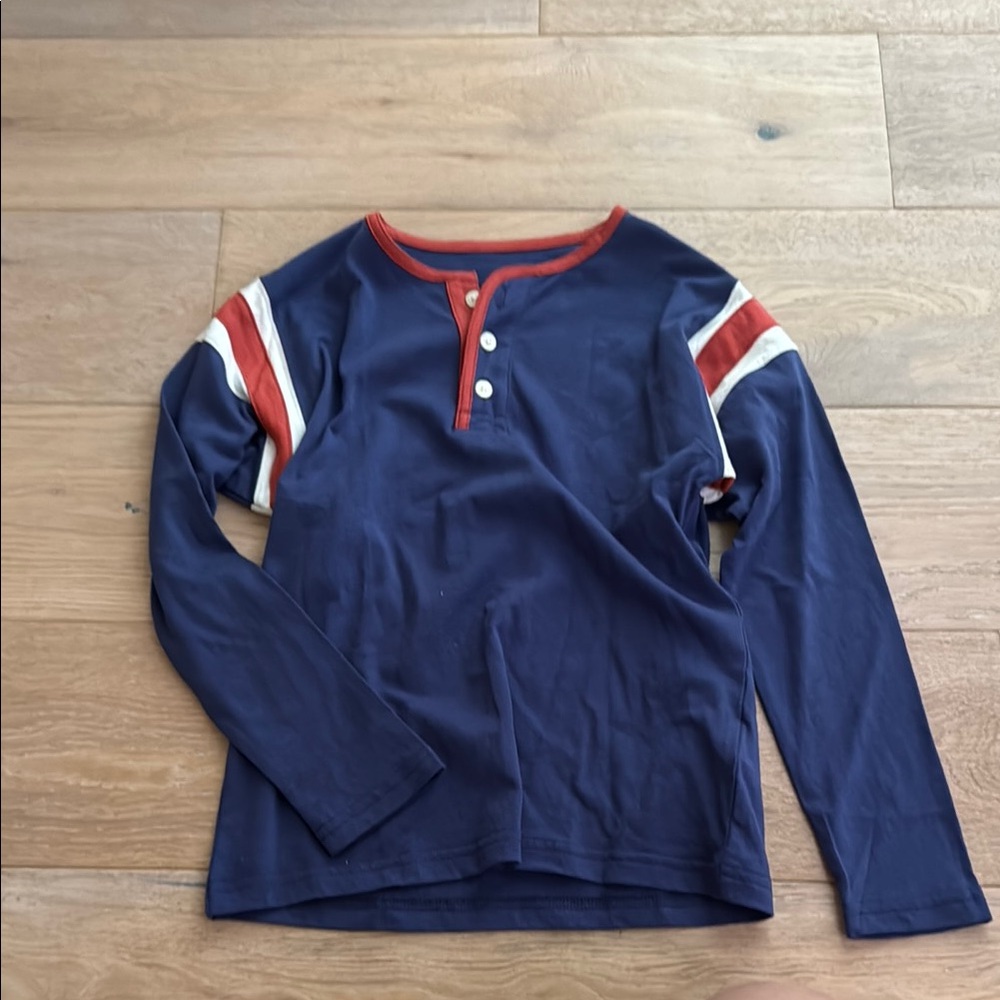 Kids Navy Blue Long Sleeve Shirt with Red Accents, Crewcuts